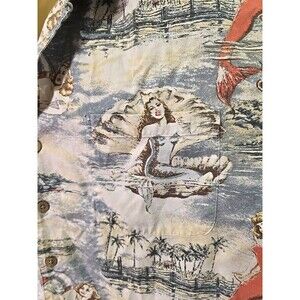Mermaid Siren Hawaiian Button Shirt Mens XL Martini Cruise Coastal Tropical Trip